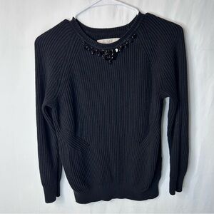 LOFT Ann Taylor Charcoal  Girl’s Black Sweater with Embellished Neckline Size S